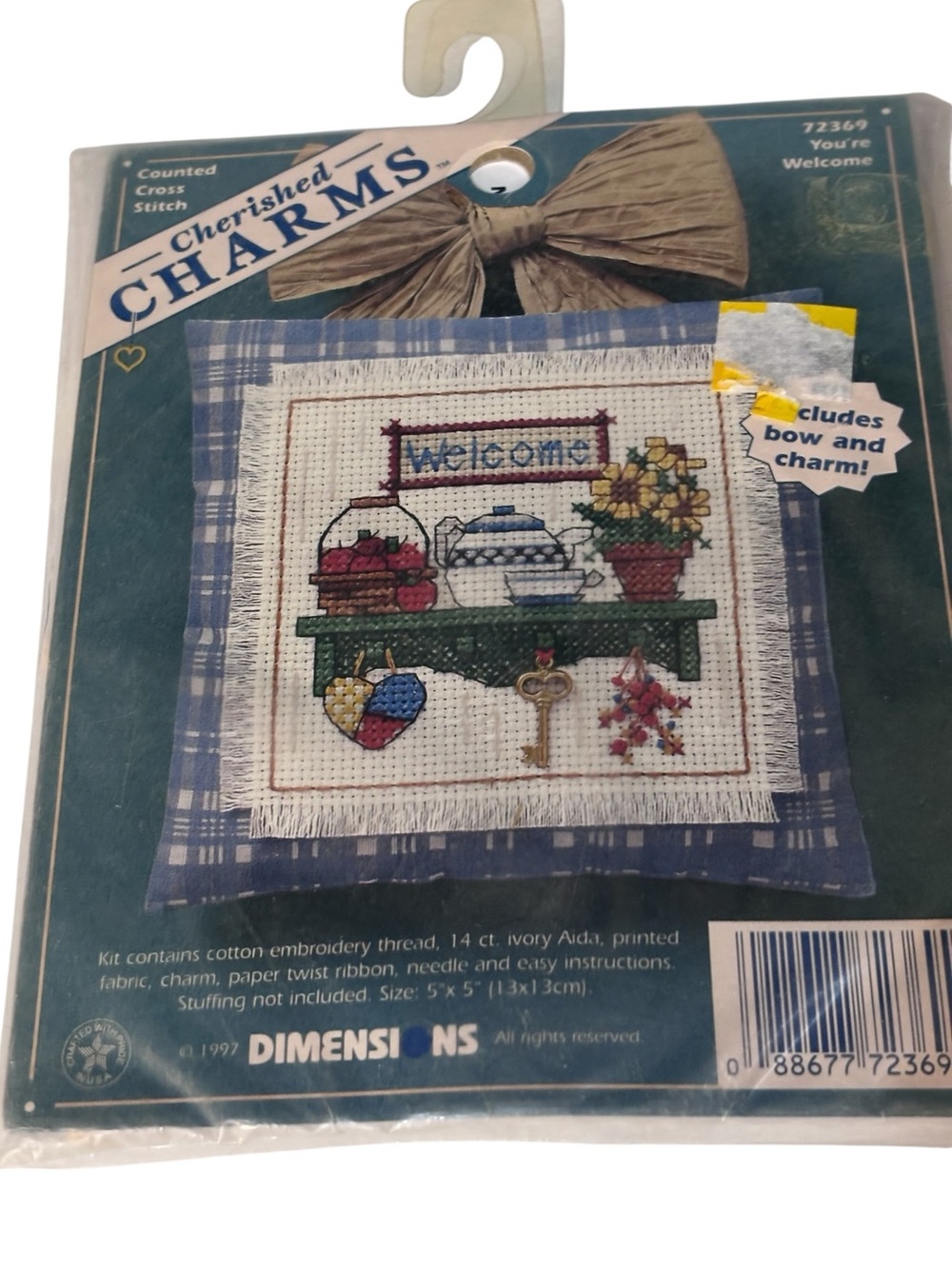 Vtg ‘97 Dimensions Cherished Charms Cross Stitch Kit Welcome 72369 Hanging Decor